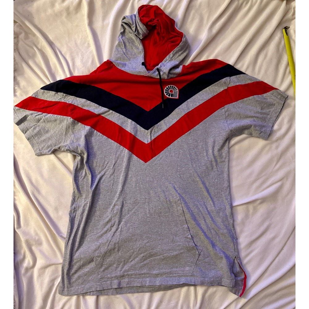 Akademiks Short Sleeve Hoodie Mens XL Grey Red Colorblock Streetwear